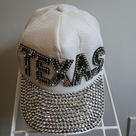 Texas Rhinestone Snapback Hat White With Silver Rhinestones Texas Lettering - Picture 4 of 9